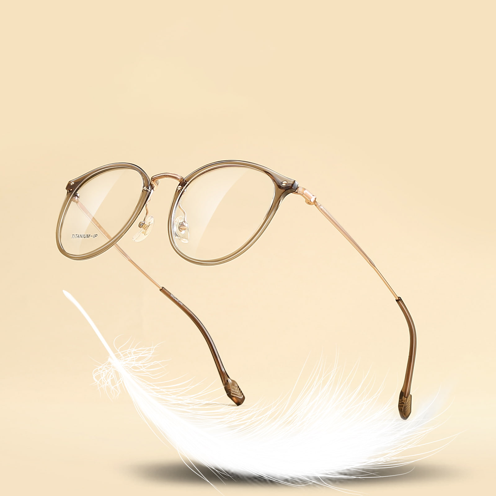 Kacamata Titanium Beta Bingkai Bulat Tipis M8080 Tidak Jatuh