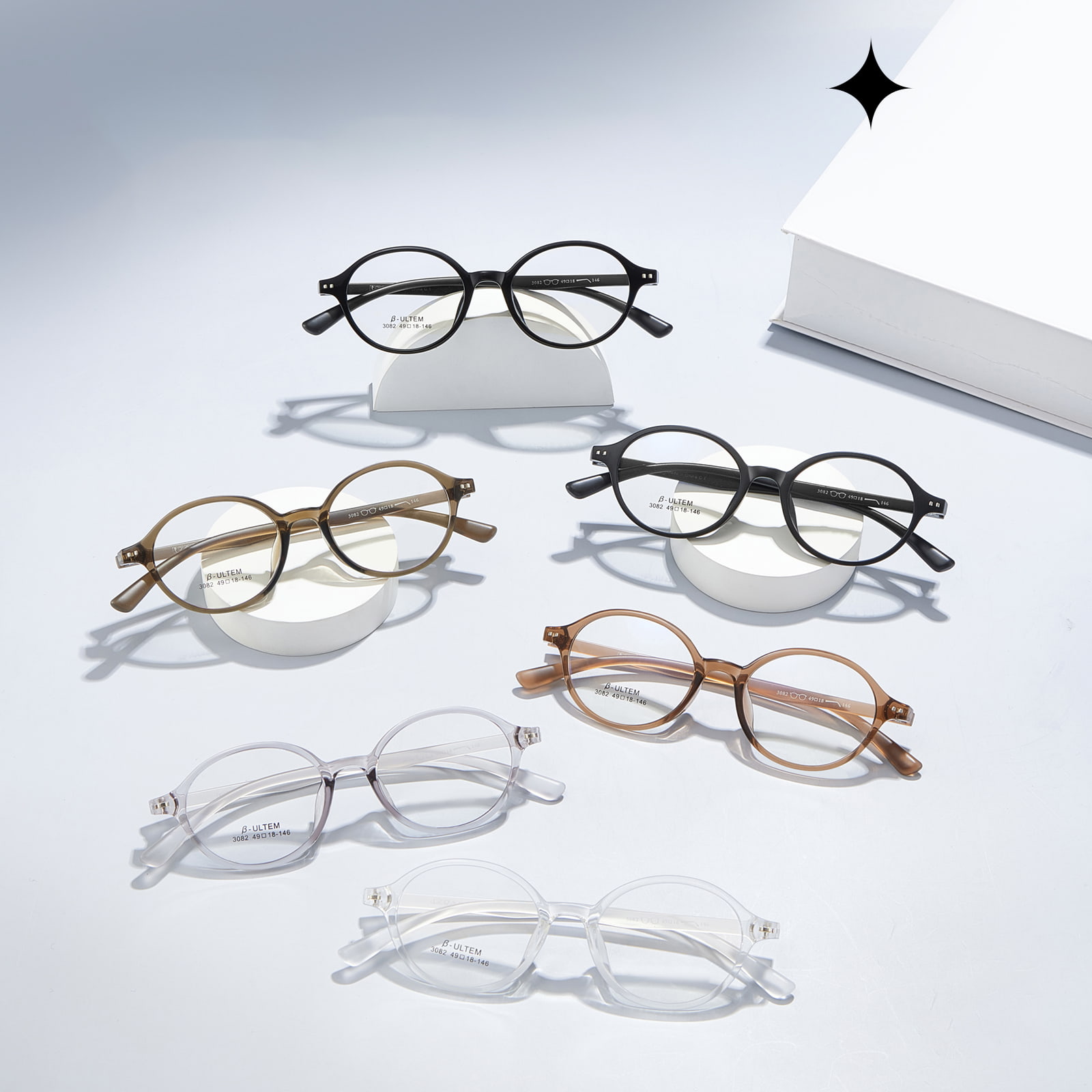 3082 Kacamata TR90 Bingkai Oval Bebas Stres